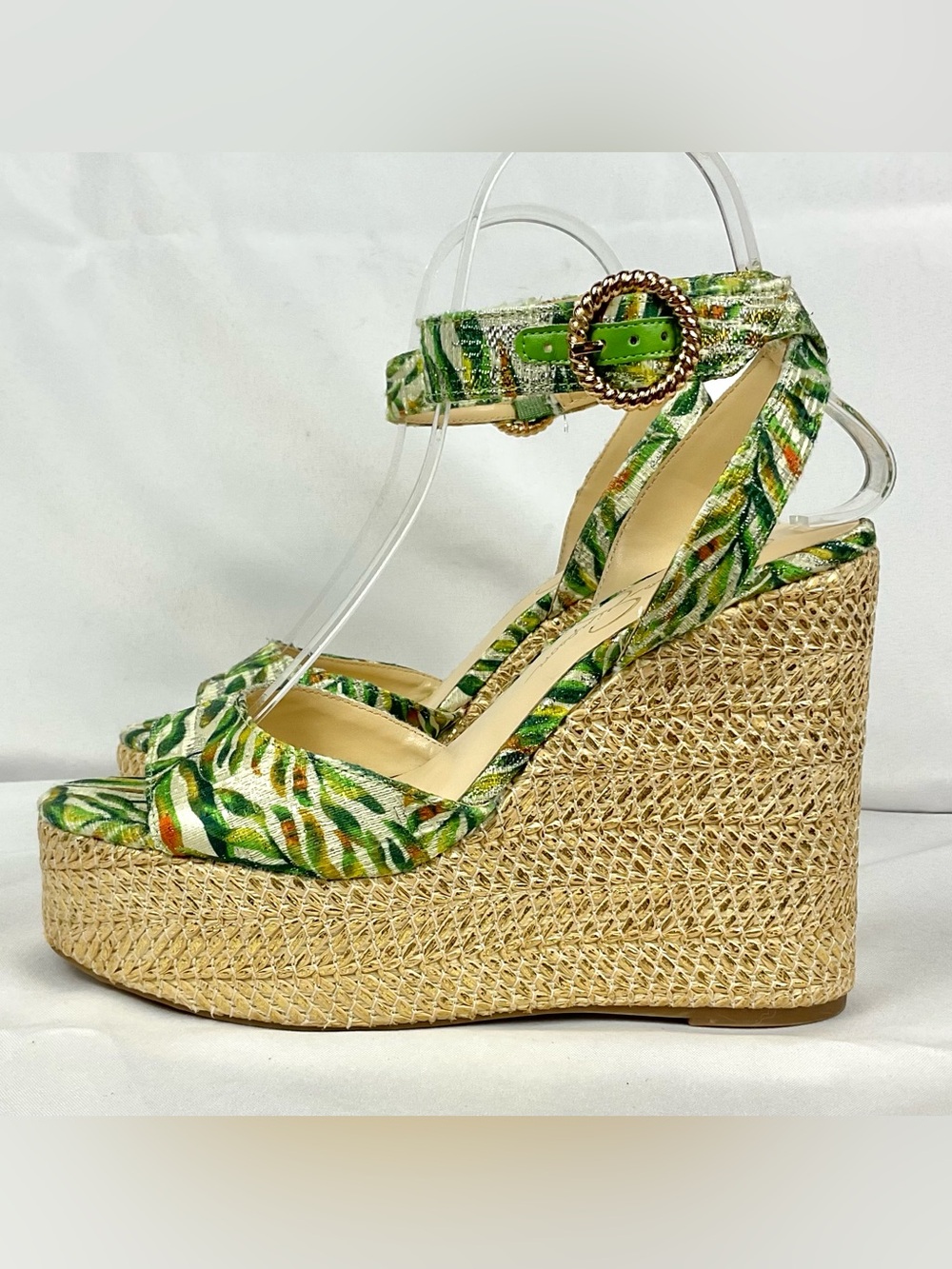Jessica Simpson Kamindi Sandals Tropical Leaf Espadrille Platform Wedges Sz 7